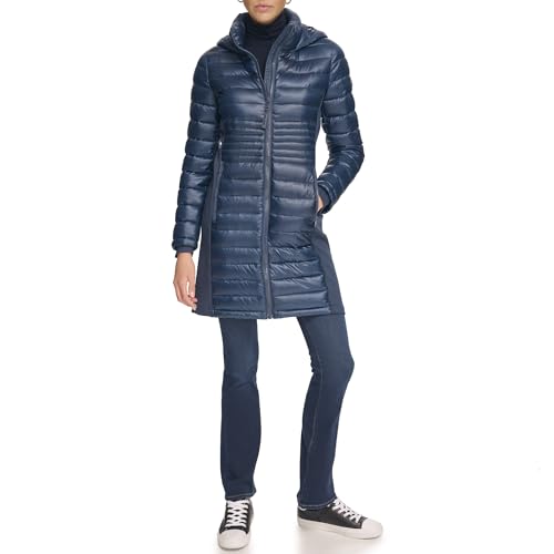 Calvin Klein Damen Long Puffer Jacket Daunenmantel, Light-Weight Shine Slate Blue, L von Calvin Klein