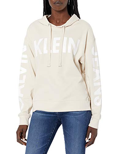 Calvin Klein Damen Langärmeliger Kapuzenpullover, Birke, L von Calvin Klein