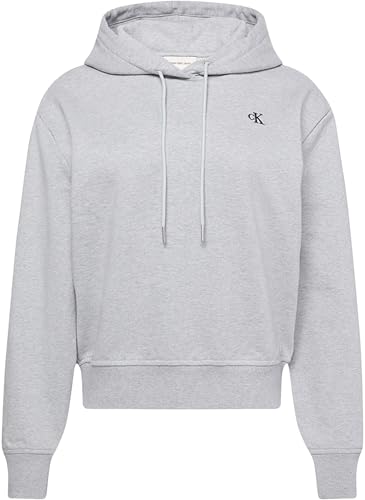 Calvin Klein Damen Hoodie Monogram Terry mit Logo, Grau (Heroic Grey Htr), XS von Calvin Klein