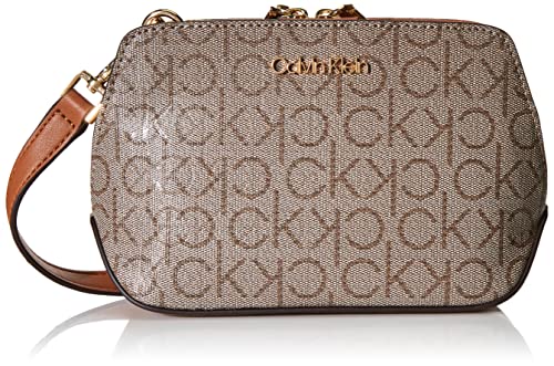 Calvin Klein Damen Lucy Crossbody mit 3 Fächern, Geprägt in Mandel-/Taupe/Karamell-Optik, Einheitsgröße von Calvin Klein