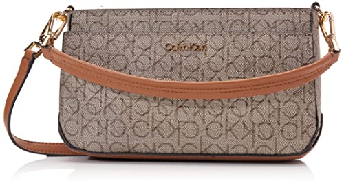 Calvin Klein Damen Lucy Schultertasche mit DREI Fächern, Geprägt in Mandel-/Taupe/Karamell-Optik von Calvin Klein