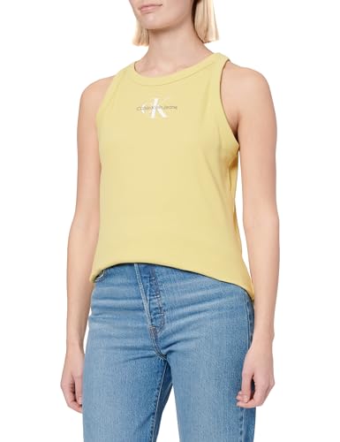 Calvin Klein Damen Monologo Rib Tank Top J20J225301 Tanktop, Green (Muted Lime), S von Calvin Klein