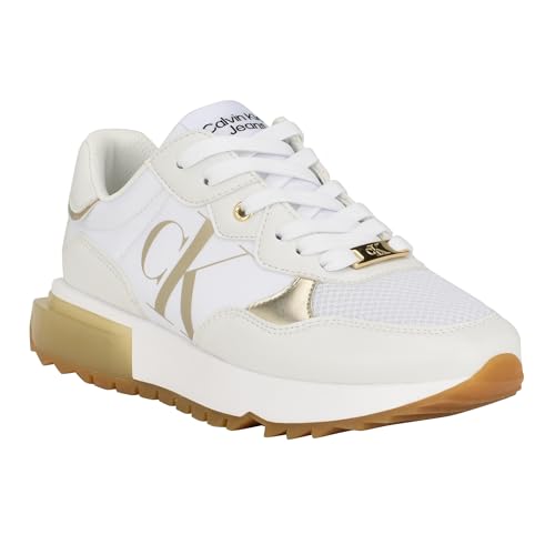 Calvin Klein Damen Magalee Sneaker, Weiß/Gold 142, 37.5 EU von Calvin Klein