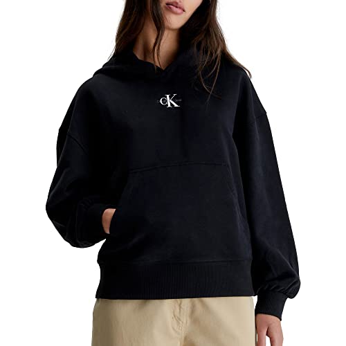 Calvin Klein Damen Micro MONOLOGO Hoodie Sweatshirt, schwarzes, L von Calvin Klein