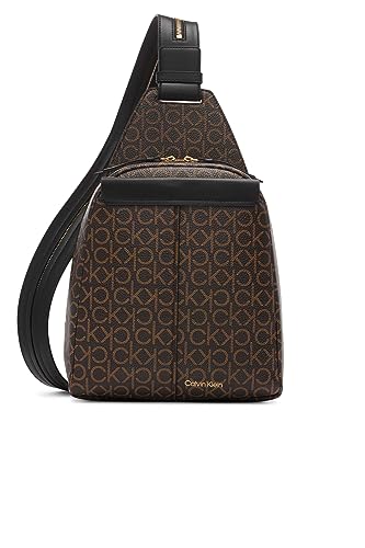 Calvin Klein Damen Millie for Women – Vegan Leather Monogram Backpack, 2 Pockets Myra Convertible Sling Rucksack, Braun/Khaki/Schwarz, Einheitsgröße von Calvin Klein