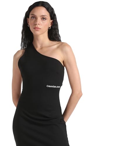 Calvin Klein Damen Minikleid Back ASYM Cut Out Milano Dress Black schwarz - S von Calvin Klein