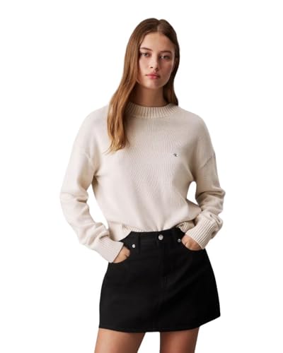 Calvin Klein Damen Monogram Embro Crewnej20J224802 Pullover, Moonbeam, 3XL von Calvin Klein
