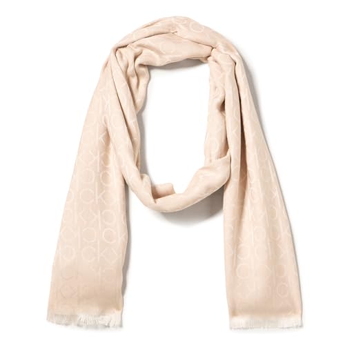 Calvin Klein Damen Monogram Logo Pashmina with Eyelash Fringe Modischer Schal, Melierte Mandel, Einheitsgröße von Calvin Klein