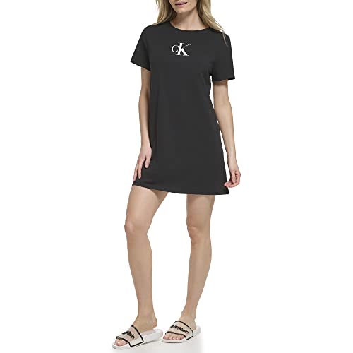 Calvin Klein Damen Monogramm Logo Cover Up T-Shirt Kleid Badebekleidung, Schwarz, Medium von Calvin Klein