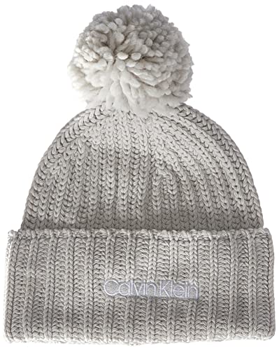 Calvin Klein Damen Mütze Oversized Knit Beanie W/ Pompom mit Kaschmiranteil, Cement, Onesize von Calvin Klein Jeans