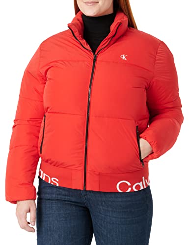 Calvin Klein Jeans Damen Plus Logo Saum Kurz Puffer Gepolsterte Jacken, Candy Apple, 3XL von Calvin Klein Jeans