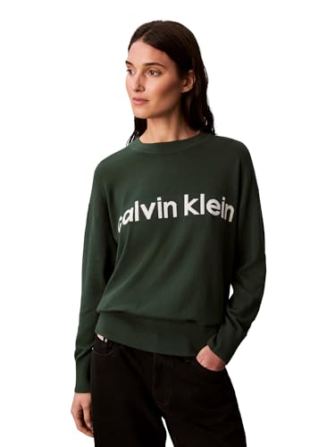 Calvin Klein Damen-Pullover mit Stehkragen und Logo, Sycamore, L von Calvin Klein