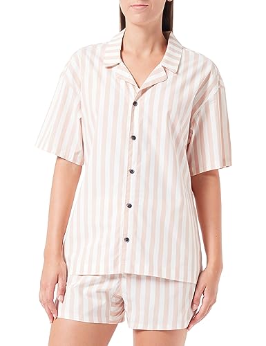 Calvin Klein Damen Pyjama-Set S/S Kurz, Mehrfarbig (Chambray Stripe/Ash Rose), L von Calvin Klein