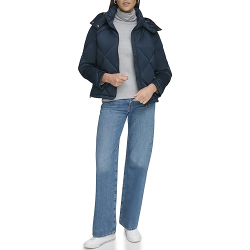 Calvin Klein Damen Quilted Puffer Jacket Daunenmantel, Gesteppte Kapuze, Dunkelmarineblau, XXL von Calvin Klein