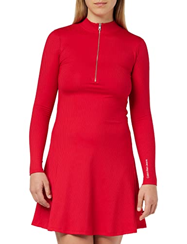 Calvin Klein Jeans Damen Zipper A-Line Rib Dress J20J219865 Fit & Flare Kleider, Rot (Candy Apple), L von Calvin Klein