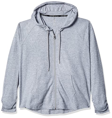 Calvin Klein Damen Langärmeliger Kapuzenpullover mit Reißverschluss Vorne Jacke, Pearl Grey Heather, M von Calvin Klein