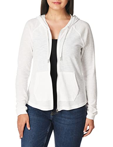Calvin Klein Damen Ruched Long Sleeve Zip Front Hoodie Jacke, Weiß, Medium von Calvin Klein