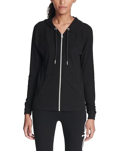 Calvin Klein Damen Ruched Long Sleeve Zip Front Hoodie Jacke, schwarz, X-Large von Calvin Klein