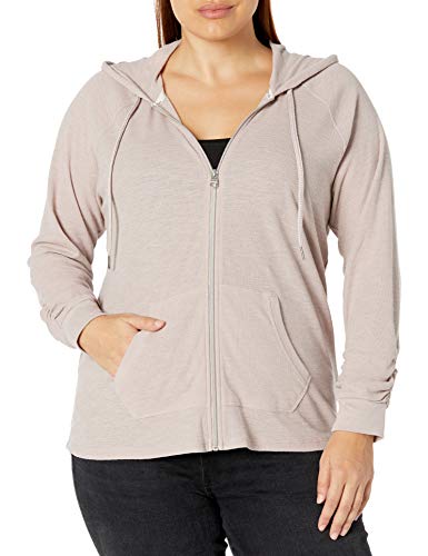 Calvin Klein Damen Ruched Long Sleeve Zip Front Hoodie Kapuzenpulli, Evening Sand, Large von Calvin Klein