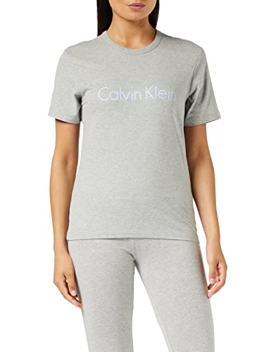 Calvin Klein Damen S/S Crew Neck Pyjamaoberteil, Grey Heather_Prepster Blue Logo, X-Small von Calvin Klein