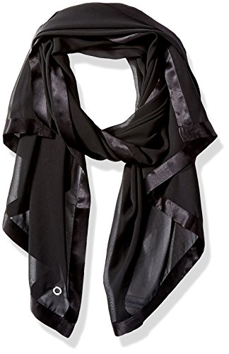 Calvin Klein Damen Chiffonschal mit Satin-Bordüre Modischer Schal, Tiefschwarz, Einheitsgröße von Calvin Klein