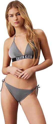 Calvin Klein Damen Bikinihose Seitliche Schnürung String Side Tie Gerippt, Schwarz (Pvh Black), M von Calvin Klein