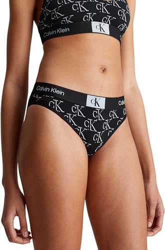 Calvin Klein Damen Slip Bikini Form Baumwolle mit Stretch, Schwarz (Litho Ck Print+Black), XS von Calvin Klein