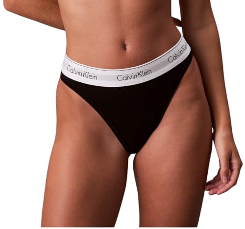 Calvin Klein Damen Slip Bikini Form High Leg mit Logobund, Schwarz (Black), S von Calvin Klein