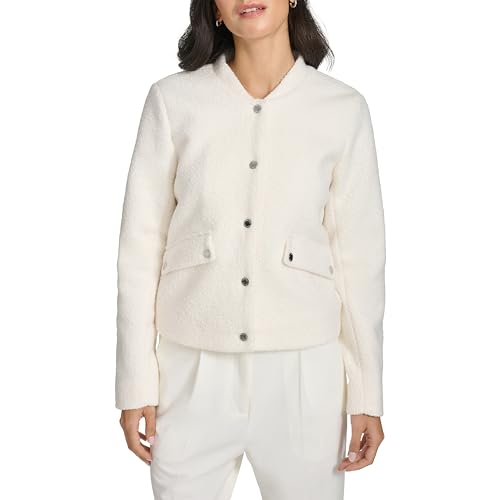 Calvin Klein Damen Snap Button Front Jacket Leichte Jacke mit eingefasster Taille, Cream, M von Calvin Klein