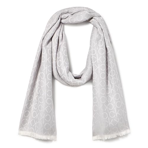 Calvin Klein Damen Monogram Logo Pashmina with Eyelash Fringe Modischer Schal, Meliert, Mittelgrau, Einheitsgröße von Calvin Klein