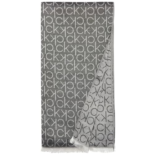 Calvin Klein Damen Monogram Logo Pashmina with Eyelash Fringe Modischer Schal, Schwarz, Einheitsgröße von Calvin Klein