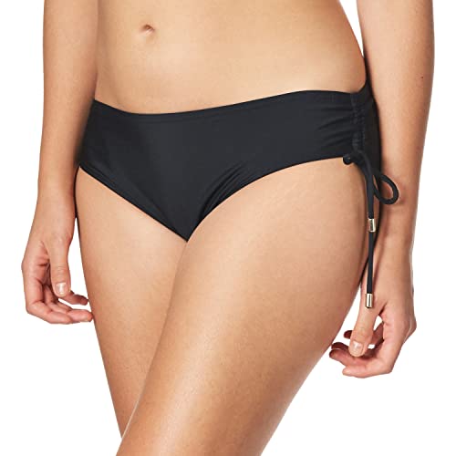 Calvin Klein Damen Solid Full Side Shirred Hipster Bottom Bikini-Unterteile, Schwarz, Medium von Calvin Klein