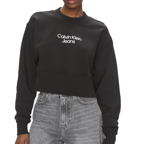 Calvin Klein Damen Stacked Institutional Crewneckj20J221466 Sweatshirt, Black (Ck Black), L von Calvin Klein