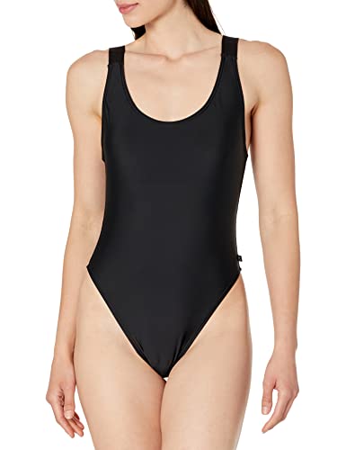 Calvin Klein Damen Standard-Logo, elastische Träger, tief Geschnittener Rücken, abnehmbare weiche Körbchen, einteilig Badeanzug, Schwarz, XL von Calvin Klein