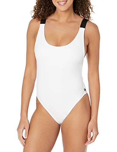 Calvin Klein Damen Standard-Logo, elastische Träger, tief Geschnittener Rücken, abnehmbare weiche Körbchen, einteilig Badeanzug, Weiß (Soft White), XL von Calvin Klein