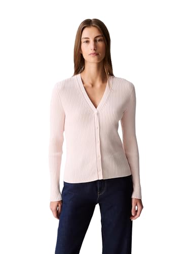 Calvin Klein Damen Strickjacke aus gerippter Baumwolle, Silberne Pfingstrose, Mittel von Calvin Klein