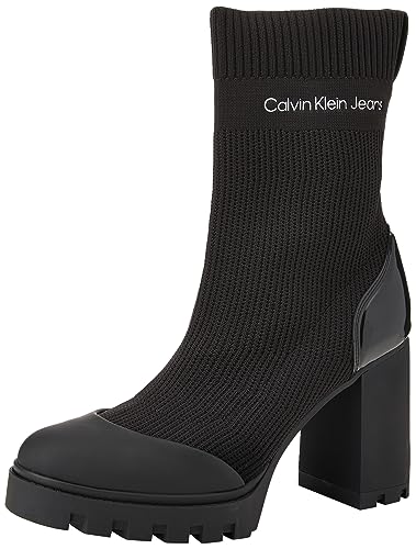 Calvin Klein Jeans Damen Mid Boot Stiefel Platform Strick, Schwarz (Triple Black), 39 von Calvin Klein