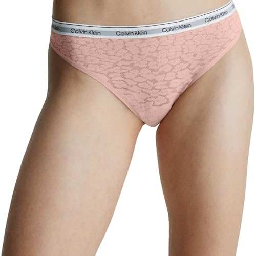 Calvin Klein Damen String High Leg Thong mit Spitze, Rosa (Subdued), XL von Calvin Klein