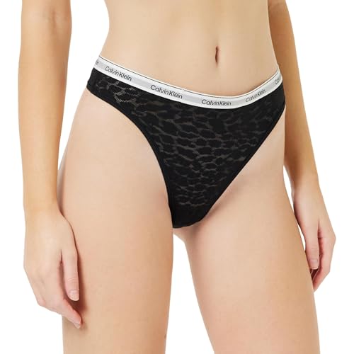 Calvin Klein Damen String High Leg Thong mit Spitze, Schwarz (Black), XL von Calvin Klein