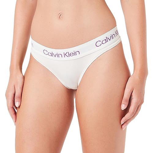 Calvin Klein Damen String Tanga, Elfenbein (Bone White/Sunset Purple Logo), S von Calvin Klein