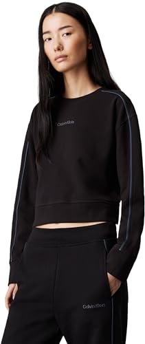 Calvin Klein Damen Sweatshirt Crew Pullover Baumwolle, Schwarz (Black), S von Calvin Klein