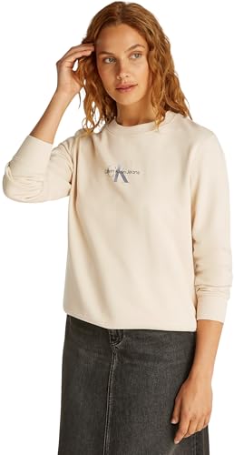 Calvin Klein Damen Sweatshirt Gradient Monologo Crewneck Regular Fit, Beige (Brazilian Sand), XS von Calvin Klein