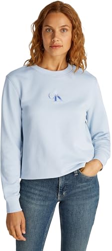 Calvin Klein Damen Sweatshirt Gradient Monologo Crewneck Regular Fit, Blau (Niagara Mist), XS von Calvin Klein