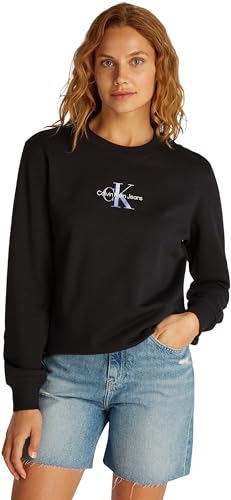 Calvin Klein Damen Sweatshirt Gradient Monologo Crewneck Regular Fit, Schwarz (Ck Black), XS von Calvin Klein