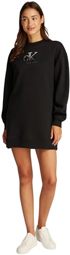 Calvin Klein Damen Sweatshirt Kleid Embroidered Monologo Crew ohne Kapuze, Schwarz (Ck Black), XS von Calvin Klein