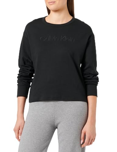 Calvin Klein Damen Sweatshirt Relaxed Crew Pullover Stretch, Schwarz (Black), L von Calvin Klein