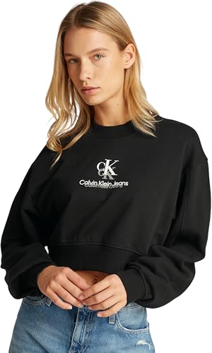 Calvin Klein Damen Sweatshirt Shadow Graphic Crewneck Cropped, Schwarz (Ck Black), XXL von Calvin Klein
