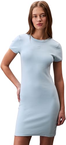 Calvin Klein Damen T-Shirt Kleid Mini mit Rundhalsausschnitt, Blau (Cool Blue), XXS von Calvin Klein