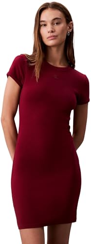 Calvin Klein Damen T-Shirt Kleid Mini mit Rundhalsausschnitt, Rot (Magenta Jewel), S von Calvin Klein