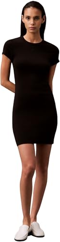 Calvin Klein Damen T-Shirt Kleid Mini mit Rundhalsausschnitt, Schwarz (Black), S von Calvin Klein